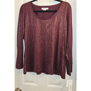 NWT Liz Claiborne PXL Burgandy and Gold Stretch Shirt - Sparkles